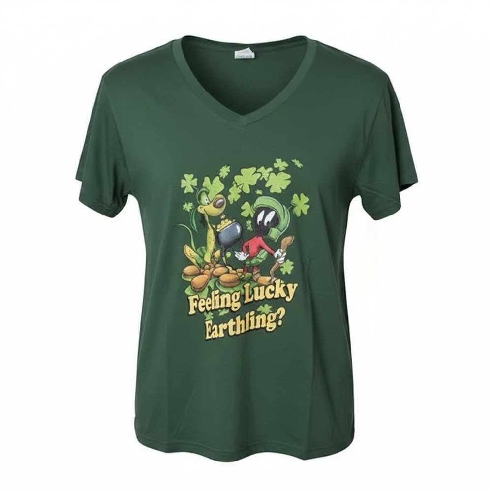 Marvin the Martian V Neck NWOT XL 100% Cotton St. Patty's Day Graphic Tee